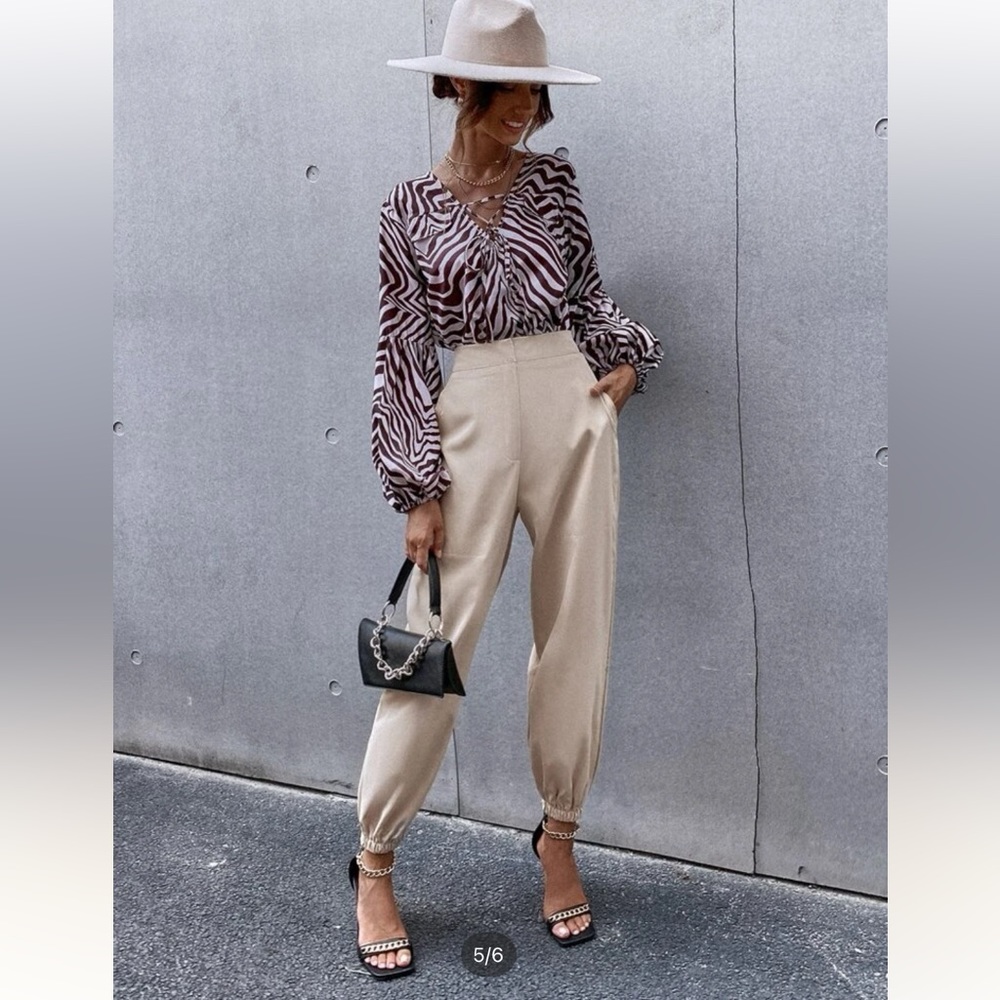 High waist stretch Khaki Ankle pant